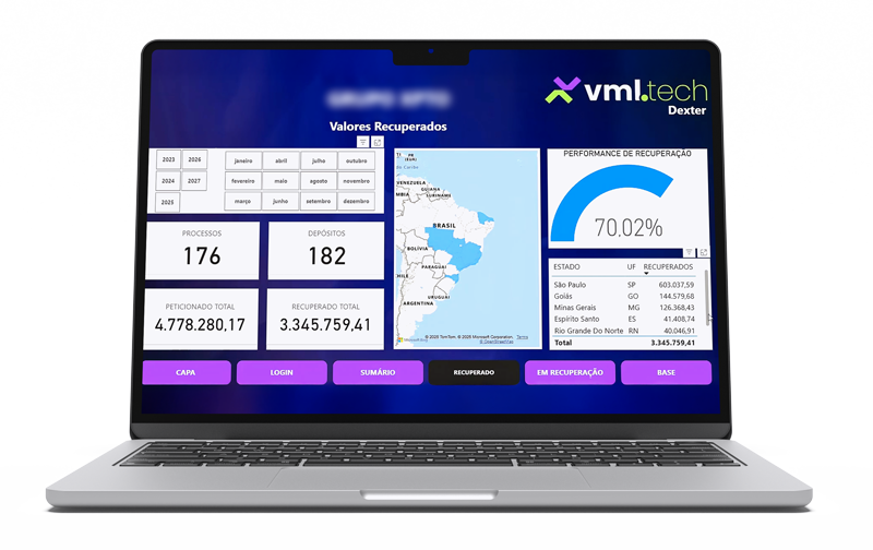 Dashboard com indicadores financeiros e de rastreabilidade